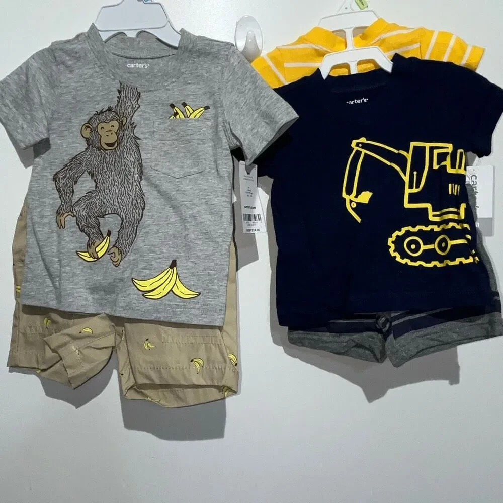 Lot of 3 Carter's Baby Outfits Bodysuit Graphic T-Shirts & Shorts 3-6 Months NWT